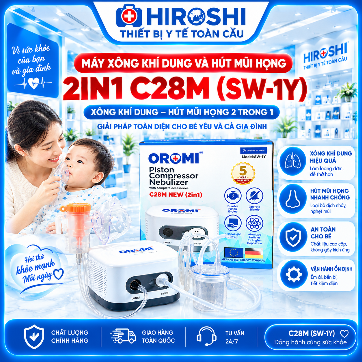 Máy Xông Khí Dung & Hút Mũi 2in1 C28M (SW-1Y)