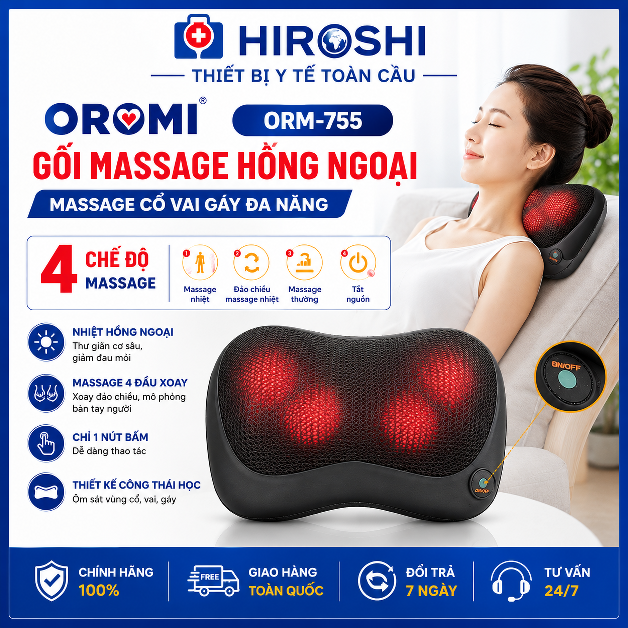 Gối Massage Nhiệt Hồng Ngoại ORM-755