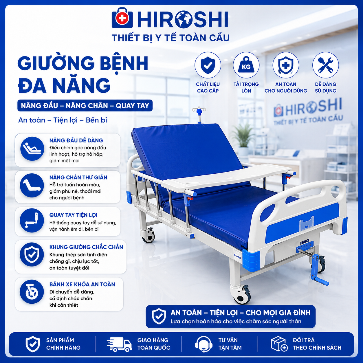 Giường Y Tế 1 Tay Quay HIROSHI ZL-SYA2-I/A01-IV/GYT-C11