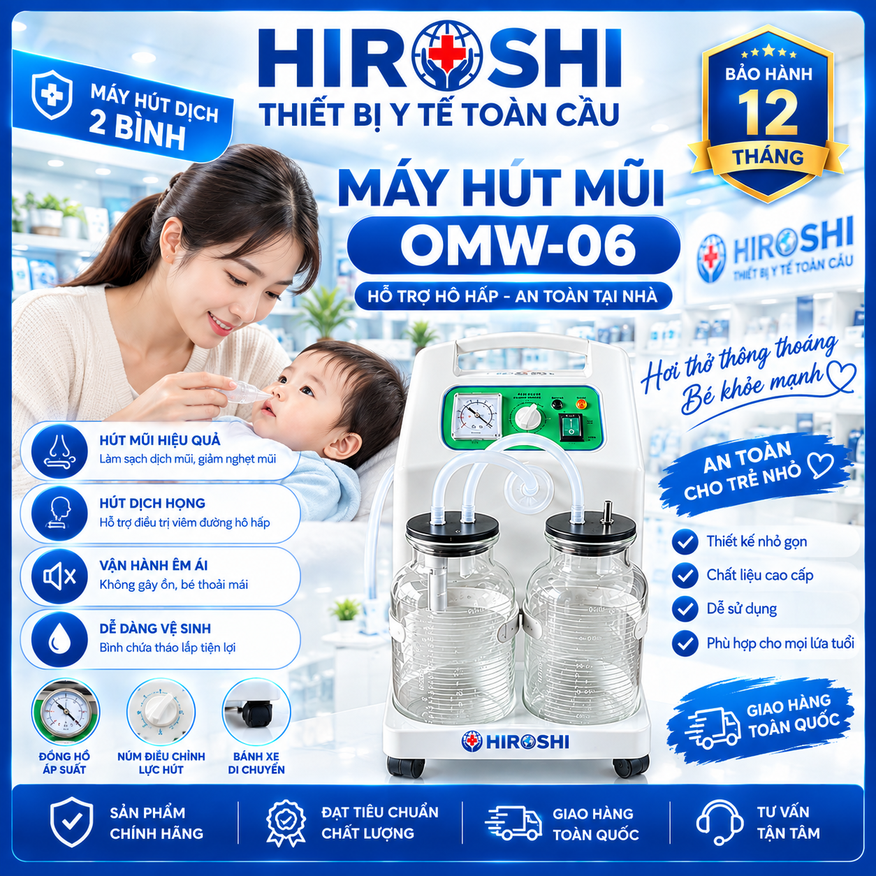 Máy Hút Dịch - Hút Mũi 2 Bình