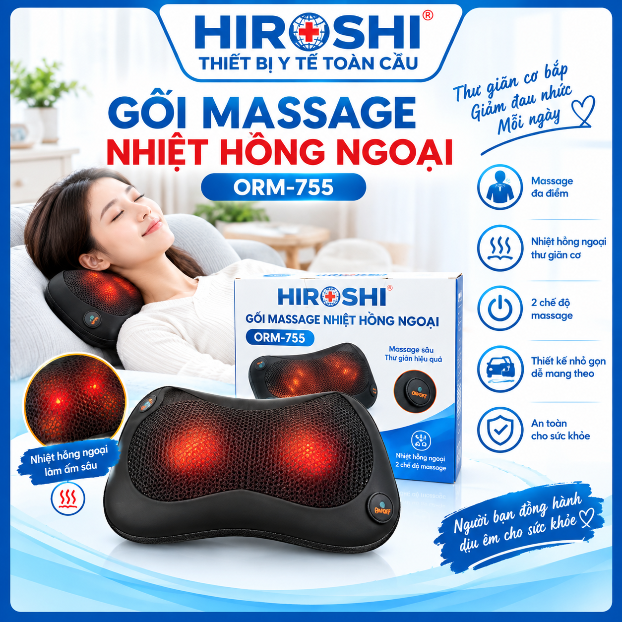Gối Massage Nhiệt Hồng Ngoại ORM-755