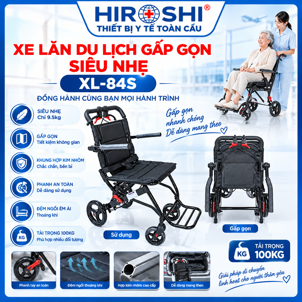Xe Lăn Du Lịch Gấp Gọn Siêu Nhẹ XL-84S