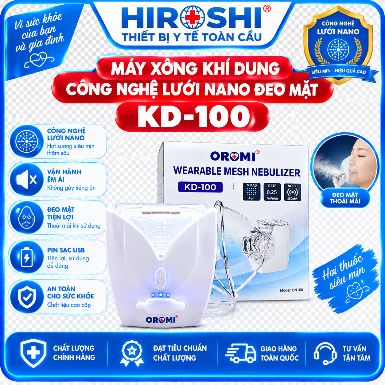 Máy Xông Khí Dung Công Nghệ Lưới Nano Đeo Mặt KD-100