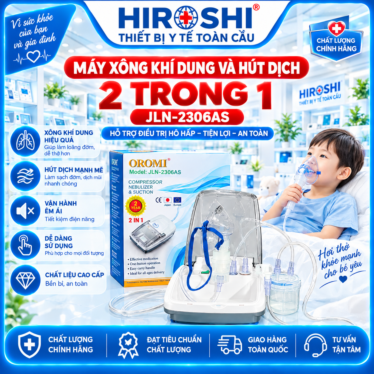 Máy Xông Khí Dung Và Hút Dịch 2 Trong 1 JLN-2306AS