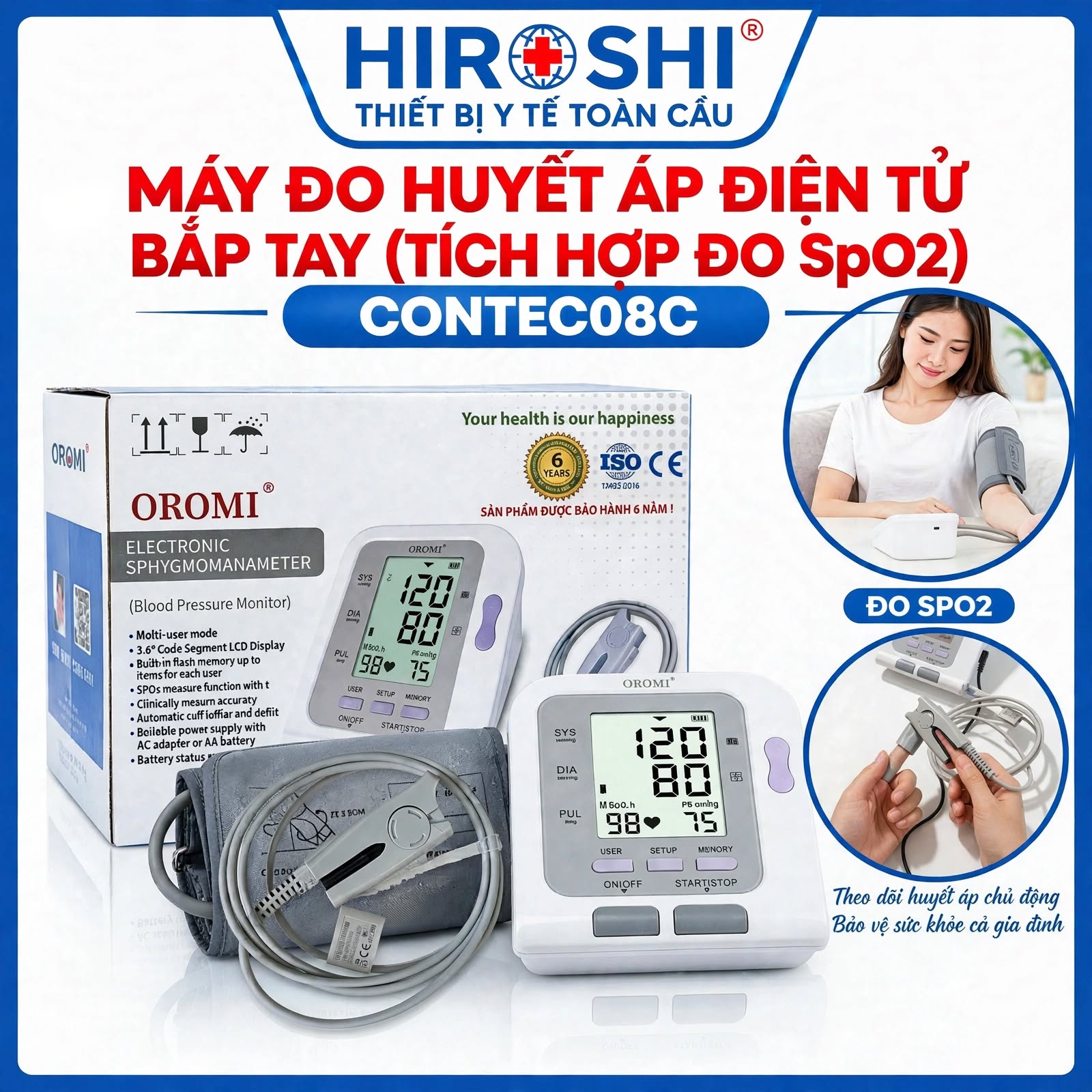 Máy Đo Huyết Áp Điện Tử Bắp Tay (Tích Hợp Đo SpO2) CONTEC08C