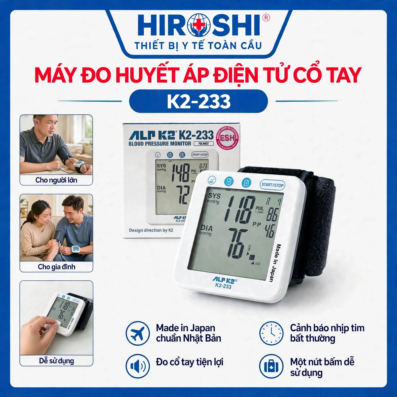 Máy Đo Huyết Áp Điện Tử Cổ Tay ALPK2 K2-233