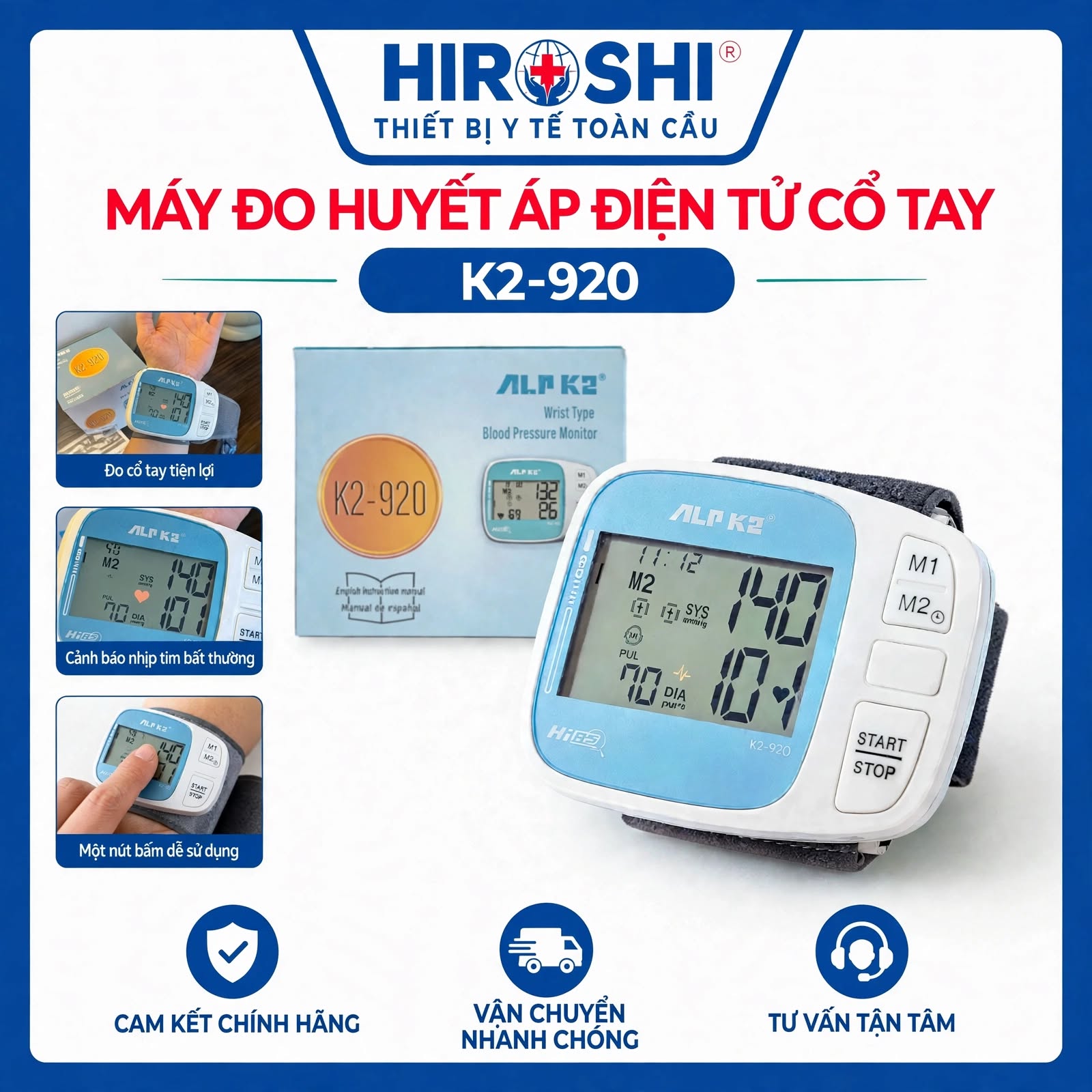 Máy Đo Huyết Áp Điện Tử Cổ Tay ALPK2 K2-920